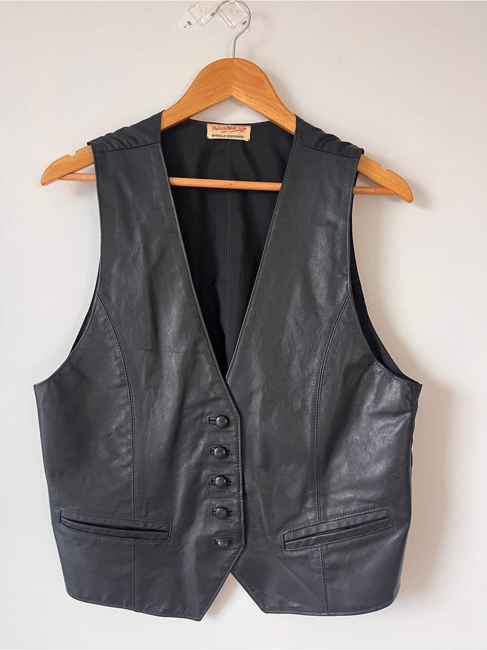 Myrielle Deschênes Black Leather Moto Vest | Genuine Leather | Size L | Western